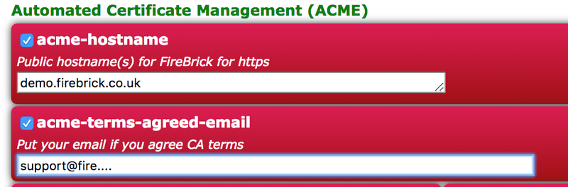 FB UI config ACME settings